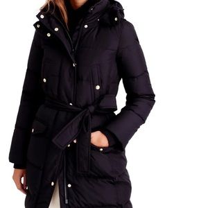 Jcrew Wintress down feather puffer coat black long sleeve button snaps and zip